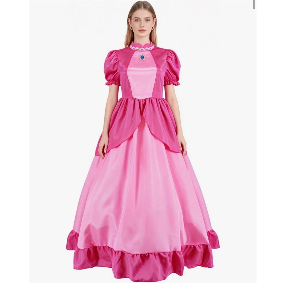 Funna Princess Peach Costume Pink Cosplay Dress Womens Halloween Gown size Small